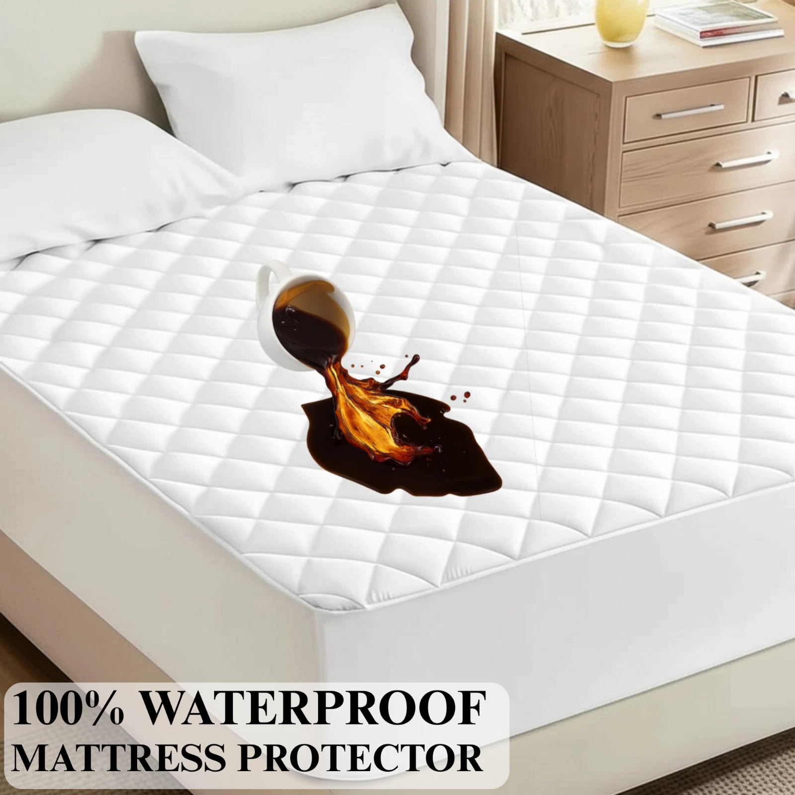 100% Waterproof Mattress Protector Quilted Mattress Pad Cover Breathable Fitted