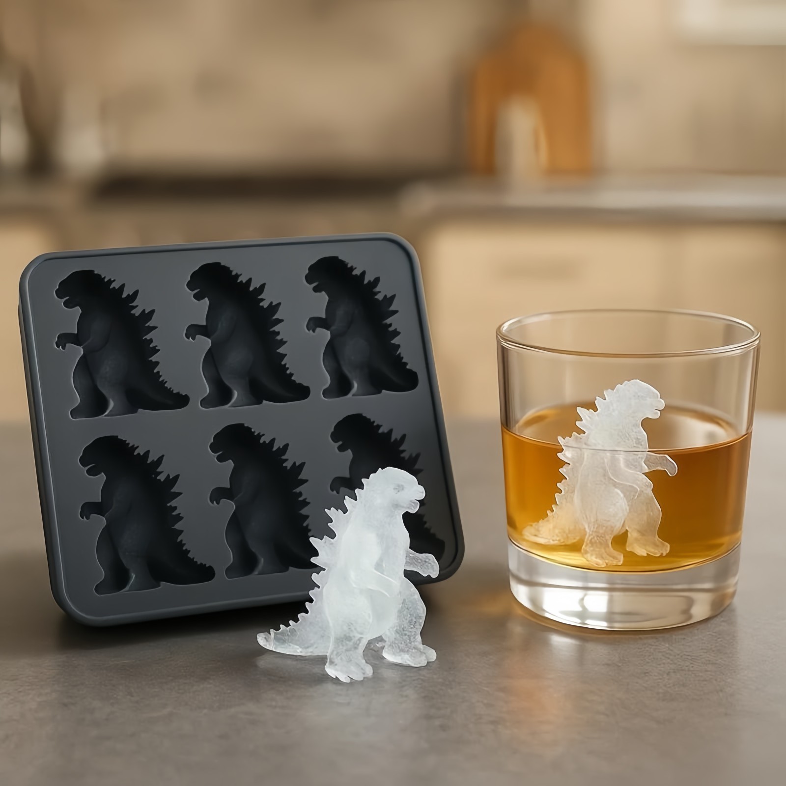 Godzilla Shaped Ice Cube Mold Ice Cube Tableware 6 Grid Silicone Kitchen Bar