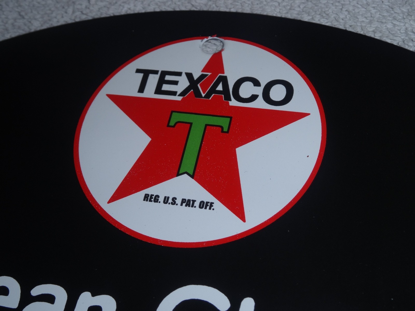 VINTAGE 1948 CLEAN, CLEAR TEXACO MOTOR OIL 11 3/4" PORCELAIN METAL GASOLINE SIGN