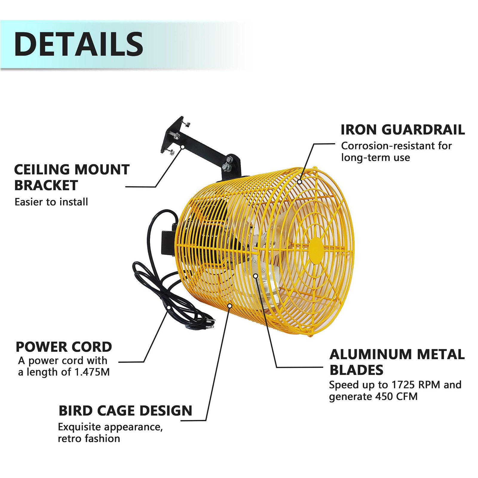 Greenhouse Circulation Air Circulation Fan 8/12/20/24 In 115V Ceiling Wall Mount