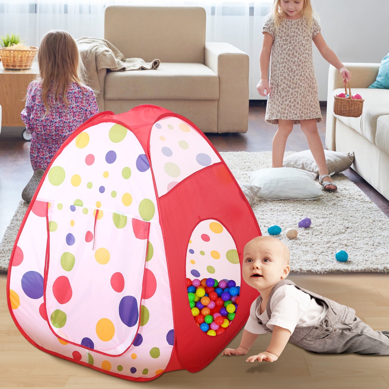 3-in-1 Kids Play Tents Crawl Tunnels & Ball Pit Playhouse Tent Indoor/Outdoor