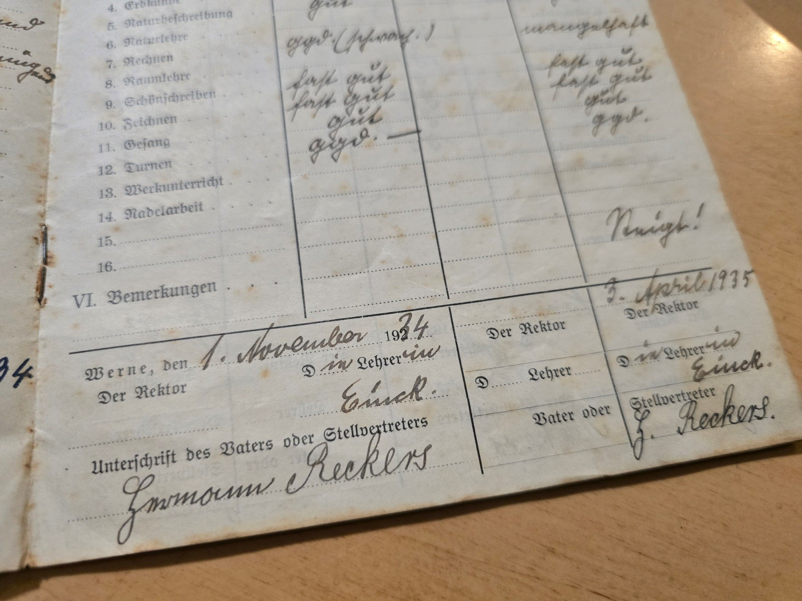 1930–1937 Third Reich Jugend German School Report Book Zeugnis Heft Wilhelm Reck