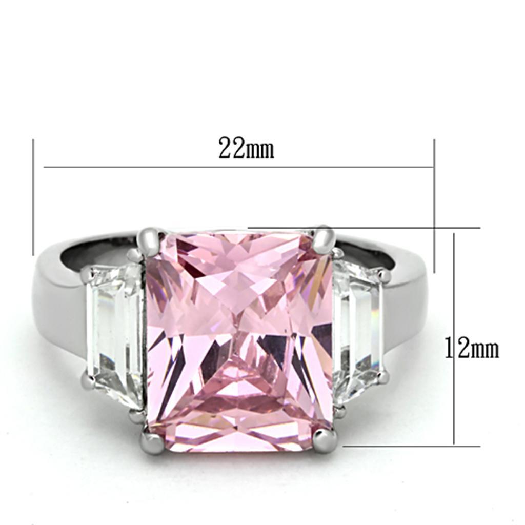Pink Rose Rectangle Radiant Baguettes CZ Stainless Steel Big Cocktail Ring