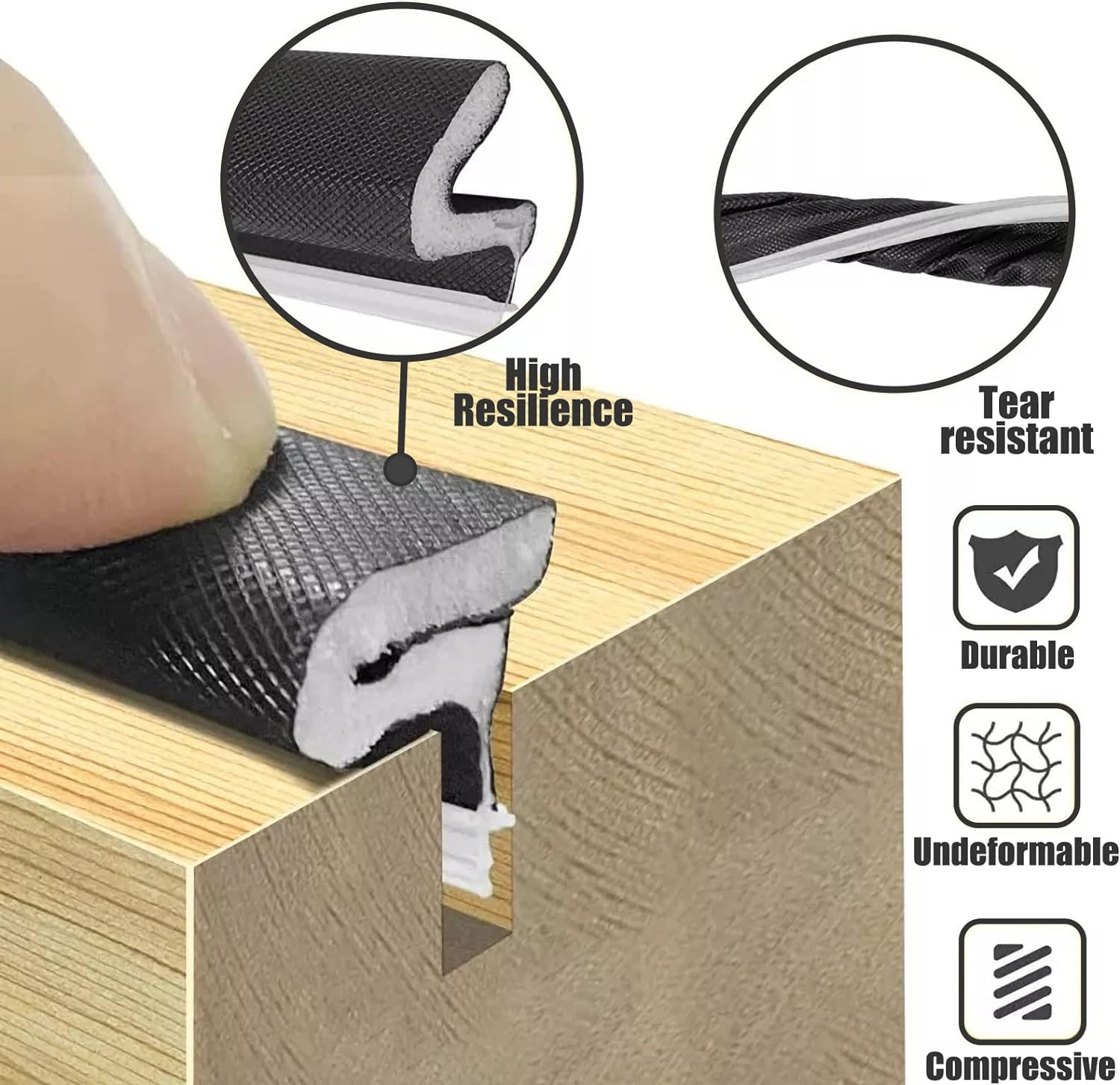 26 FT Door Frame Kerf Non-Adhesive Weather Stripping Seal Strip PU Foam, PE Cove