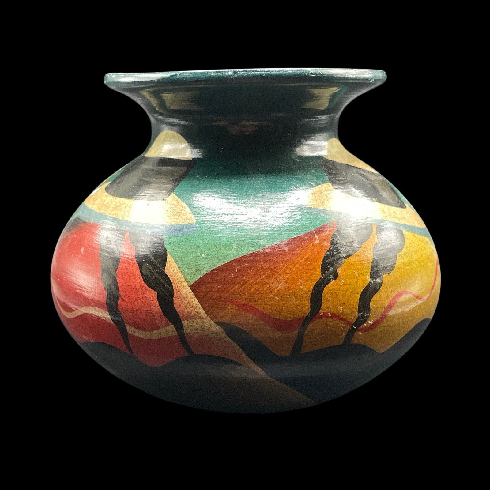 Hand Painted Folk Art Small Pottery Vase Peru Pahuart S.R.L. Signed Morit READ