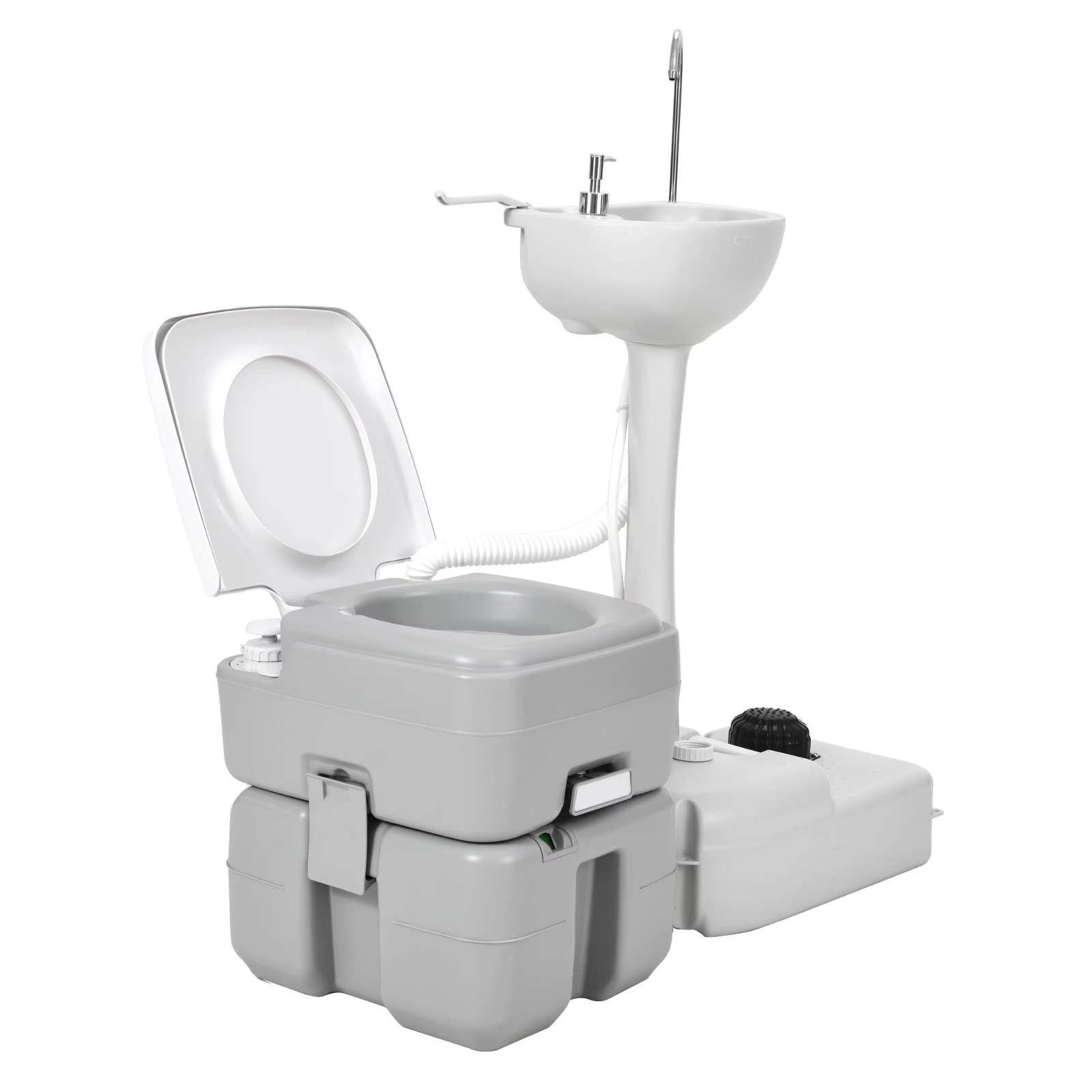 5.3GAL Portable RV Toilet + 17L Camping Sink Hand Wash Basin Station for Outdoor