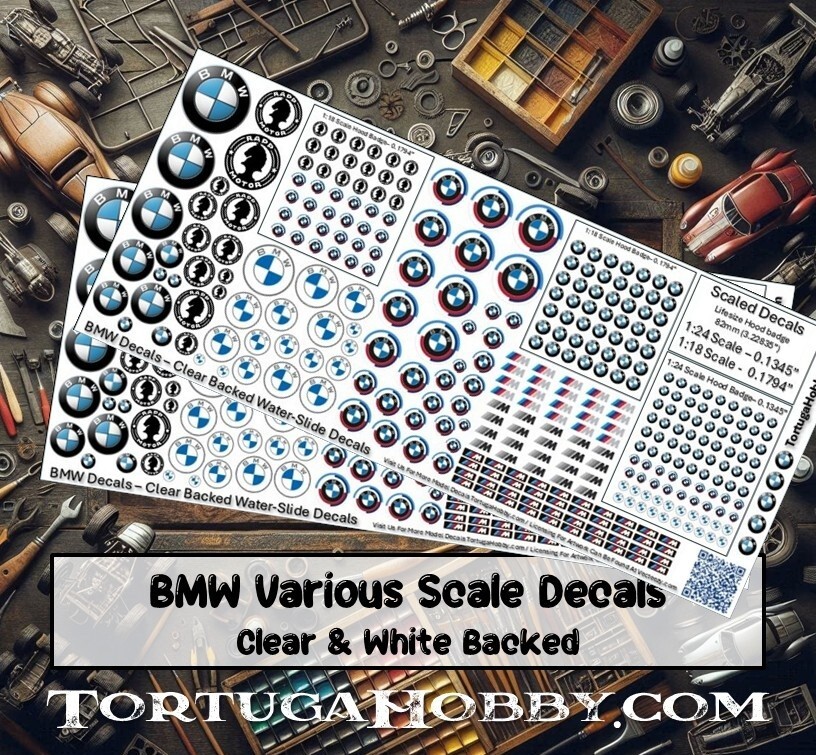 BMW Decals 1:24/1:64 or 1:18 Scale - Waterslide for Models, Derby Cars and More