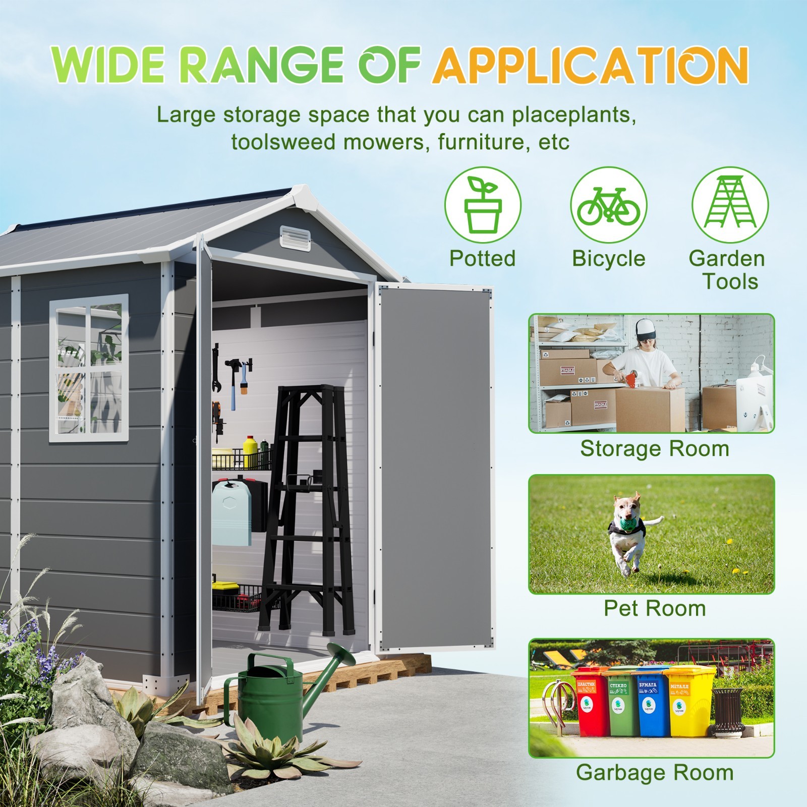 6x6FT Outdoor Resin Storage Shed w/Lockable Doors Plastic Shed w/Floor &Window
