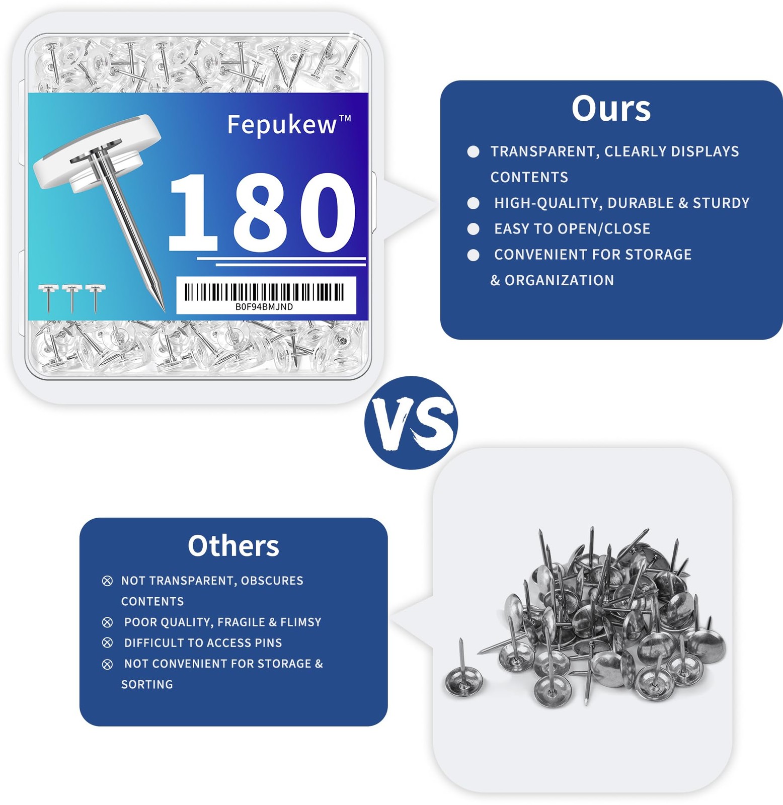 180-Pack Clear Thumb Tacks - Heavy Duty Push Pins for Bulletin Board, Office,