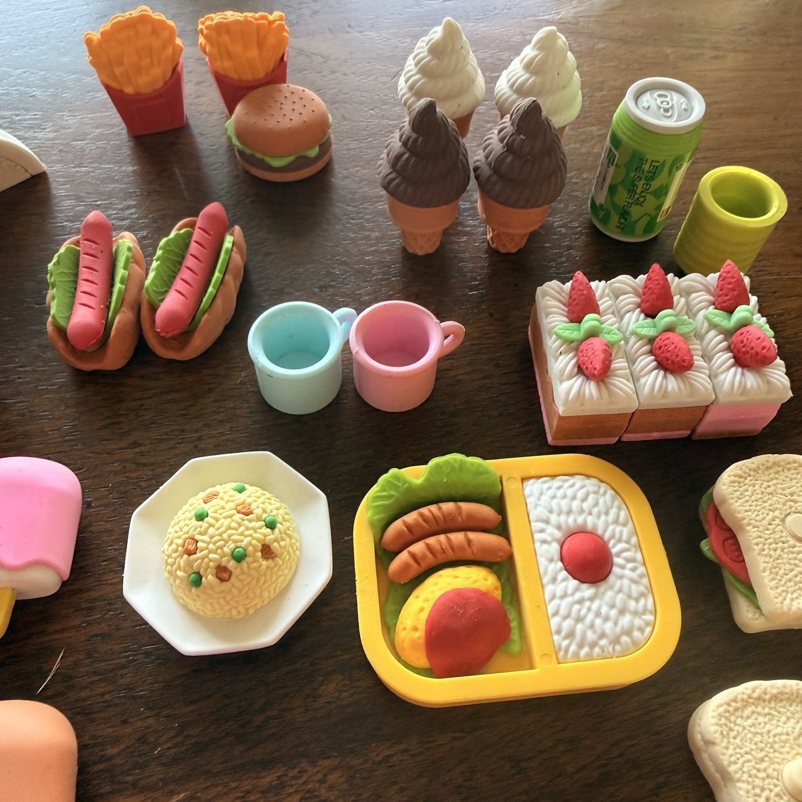 Lot of Mini Food Erasers Burgers Fries Ice Cream Cake Sandwich Popsicles & More