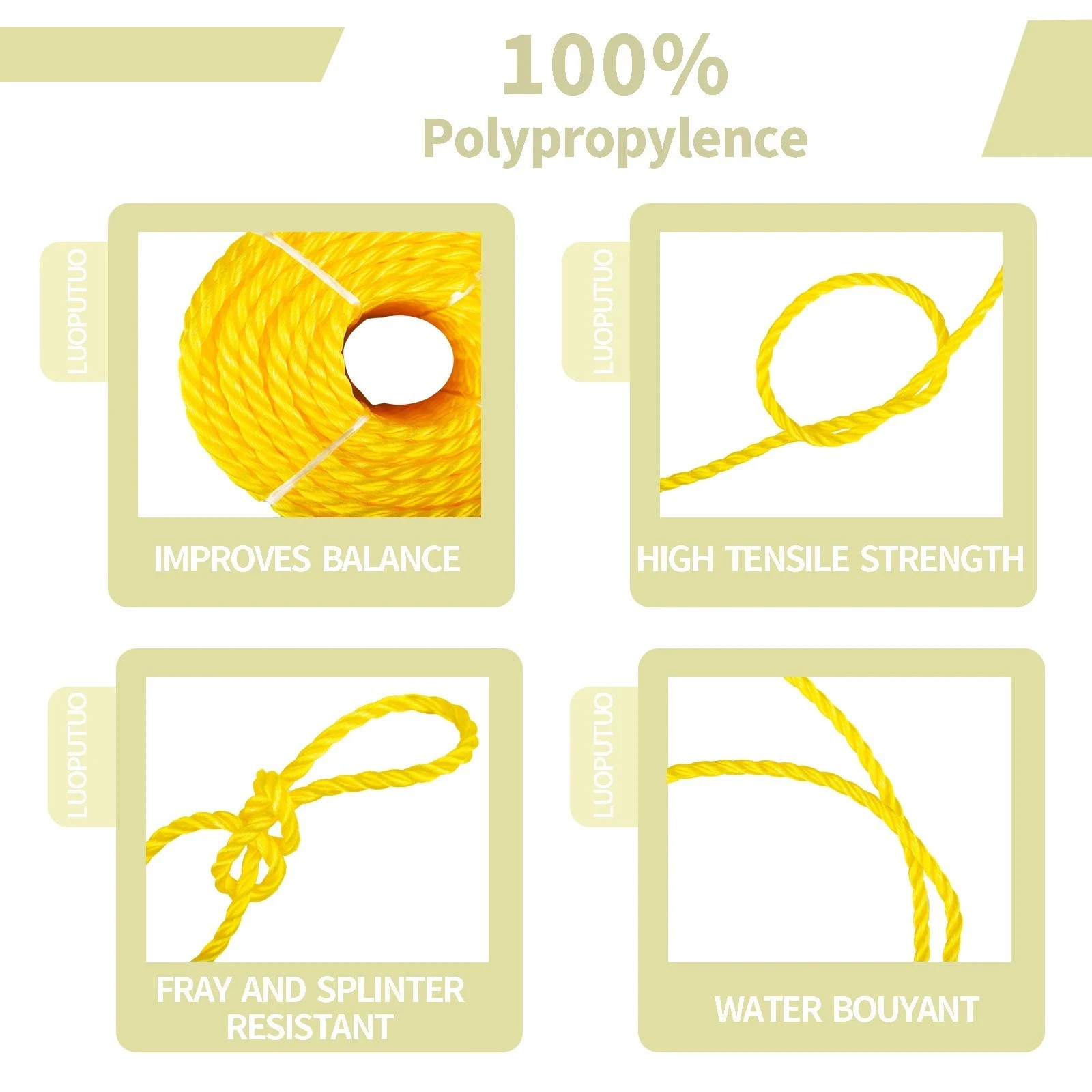 3/8 100ft Yellow Twisted Poly Floatable Rope-Corrosion Resistant UV Resistant