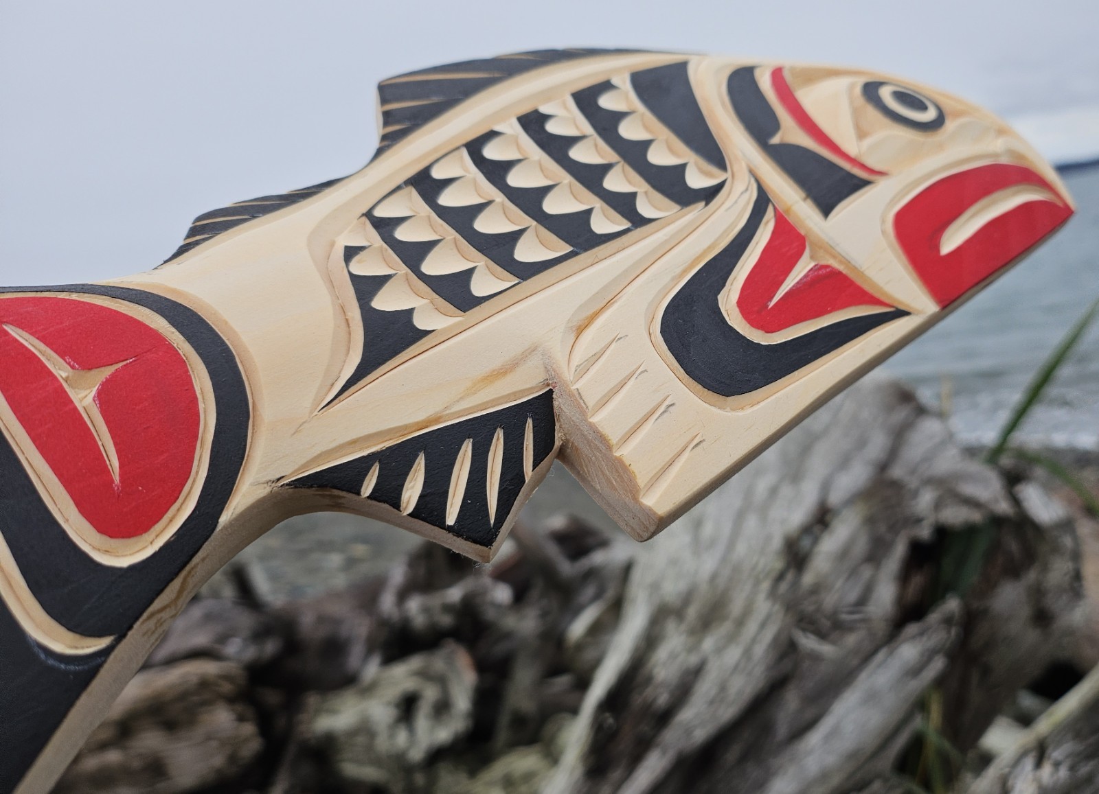 Northwest native North American Art carved SALMON  authentic  Indigenous art