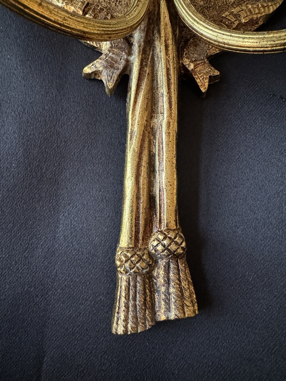 PAIR Vintage French Brass Bow Tassels Wall Sconce Candelabras 2 Pair Available