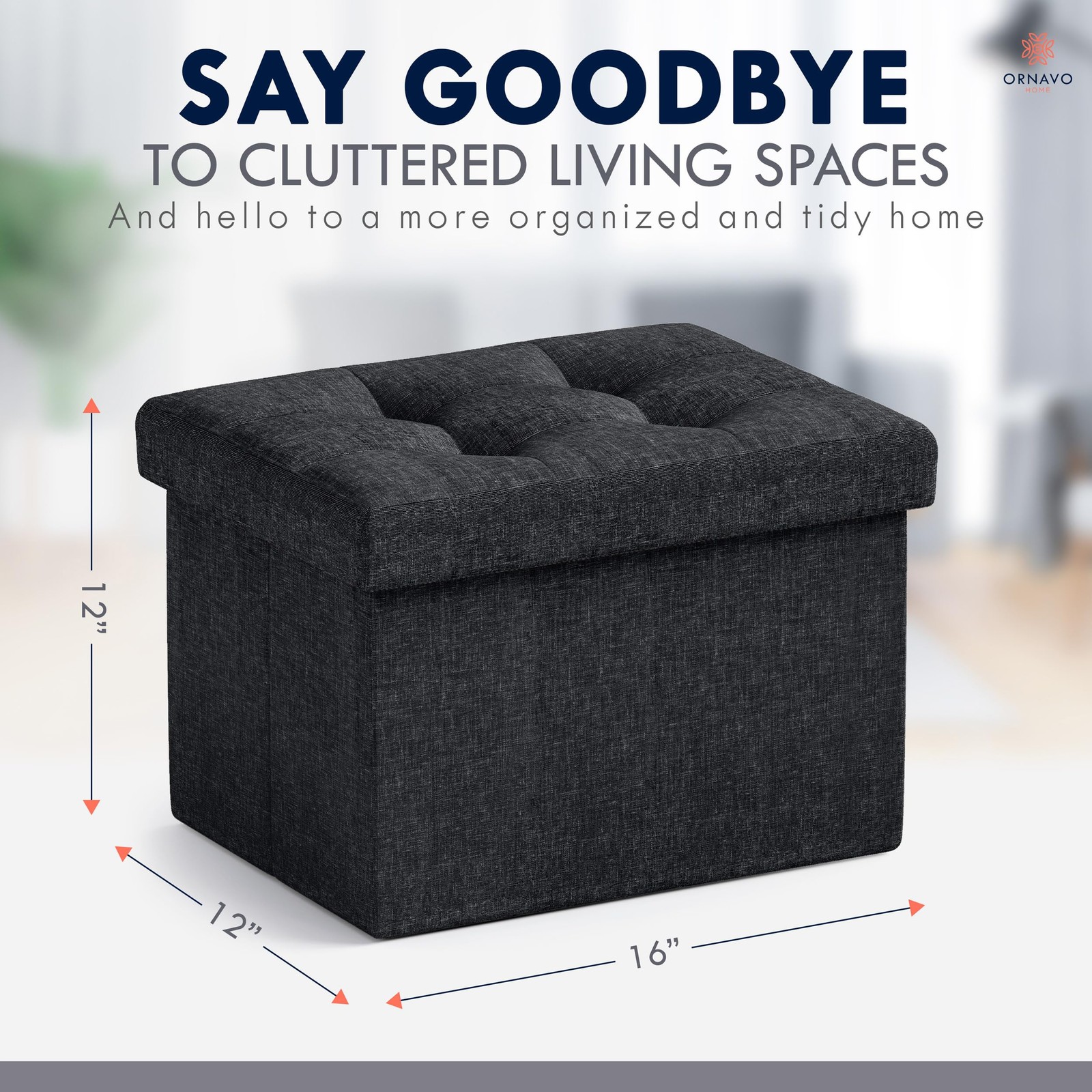 Small Storage Ottoman Foldable Collapsible Rectangle Linen Ottoman Foot Rest ...