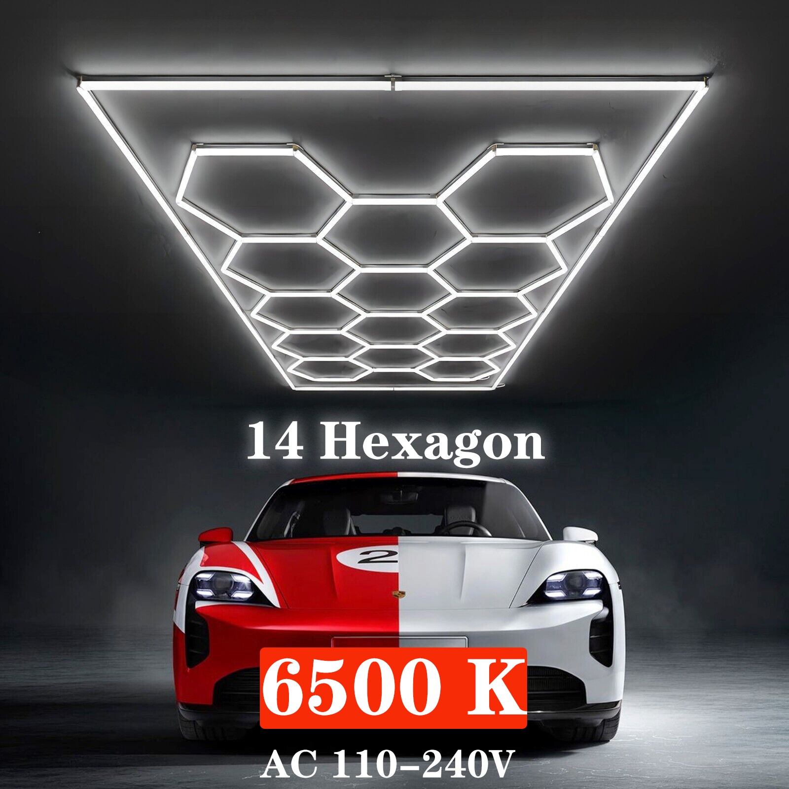 14 Hexagon LED Lighting Car Detail Garage Workshop Gym Honeycomb Lights 6500K US
