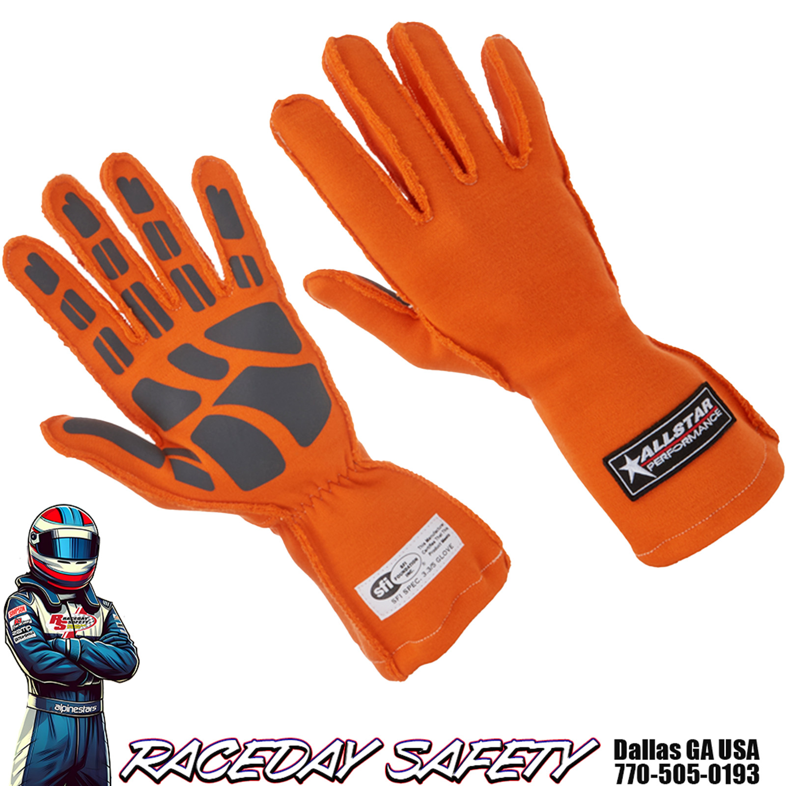 ALLSTAR Performance Driving Gloves Outseam SFI 3.3/5 Double Layer Nomex Orange