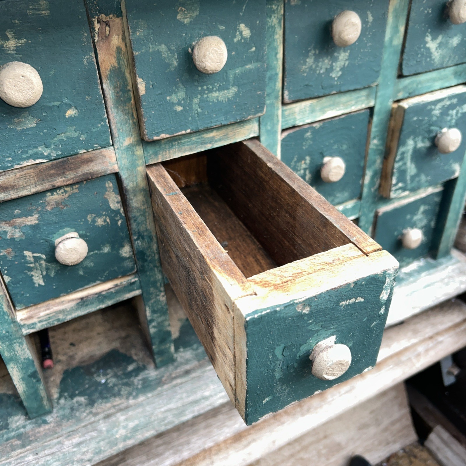 Vtg Hand Made Wood apothecary chest of 18 drawers (4missing )
