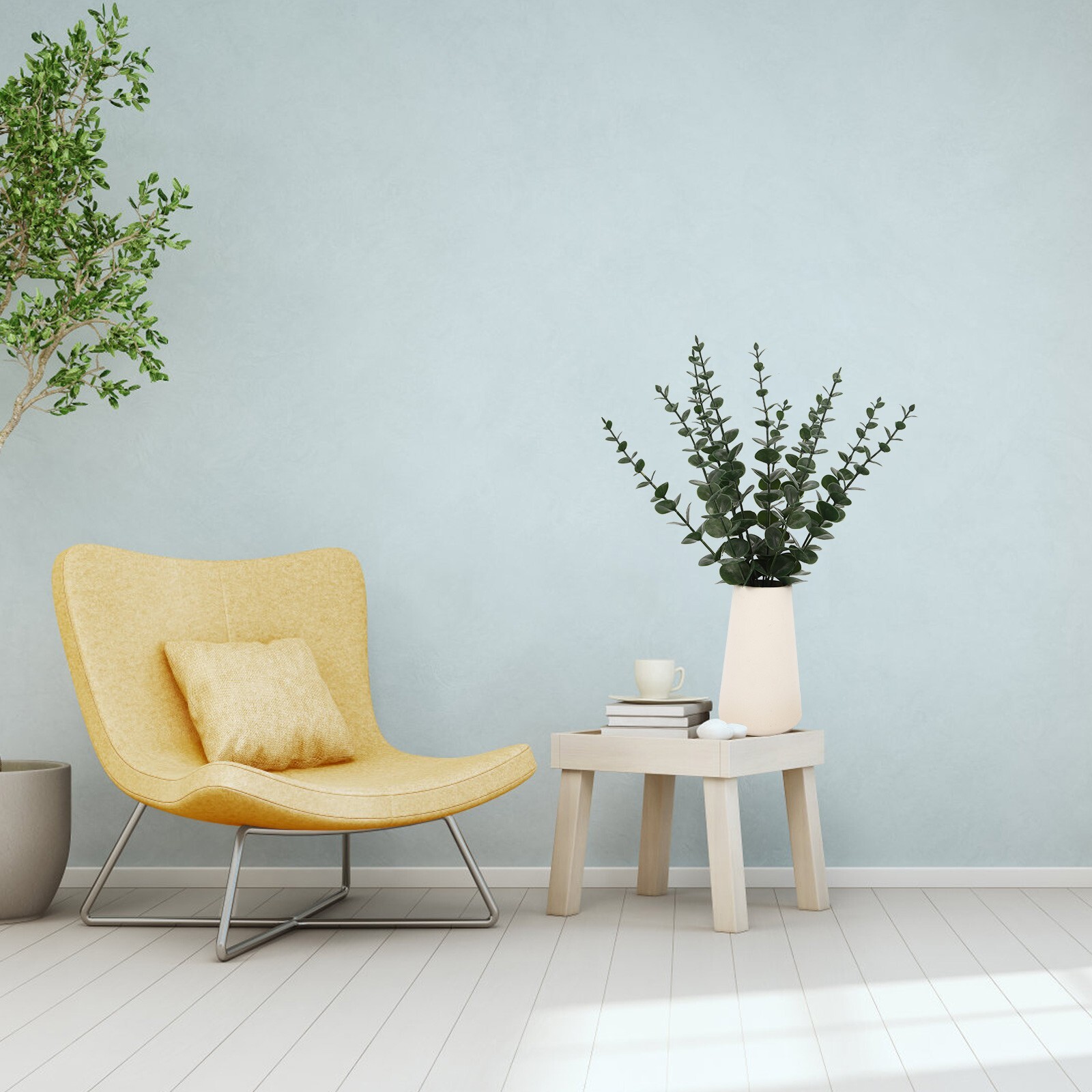 EZFLOWERY 12 Pcs Artificial Eucalyptus Leaves Stems Real Touch Green Leaf