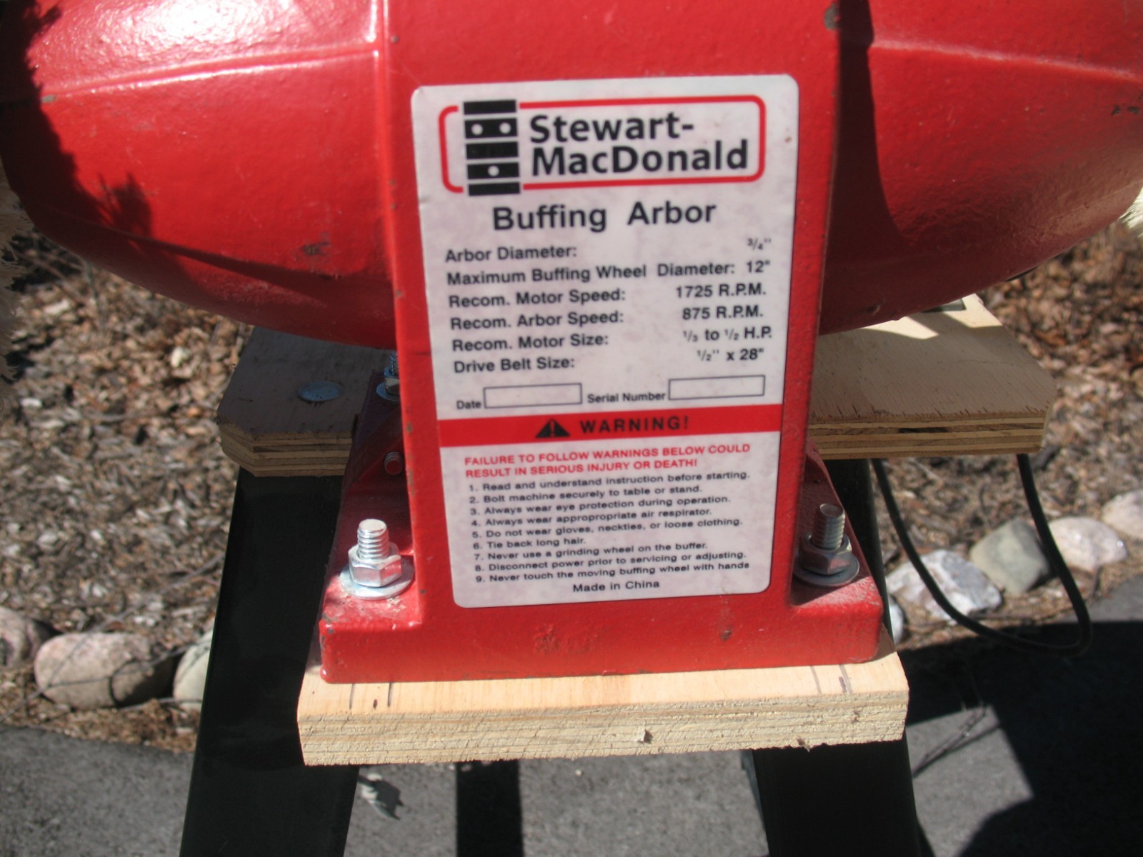 Stewmac Buffing Arbor and wheel assembly