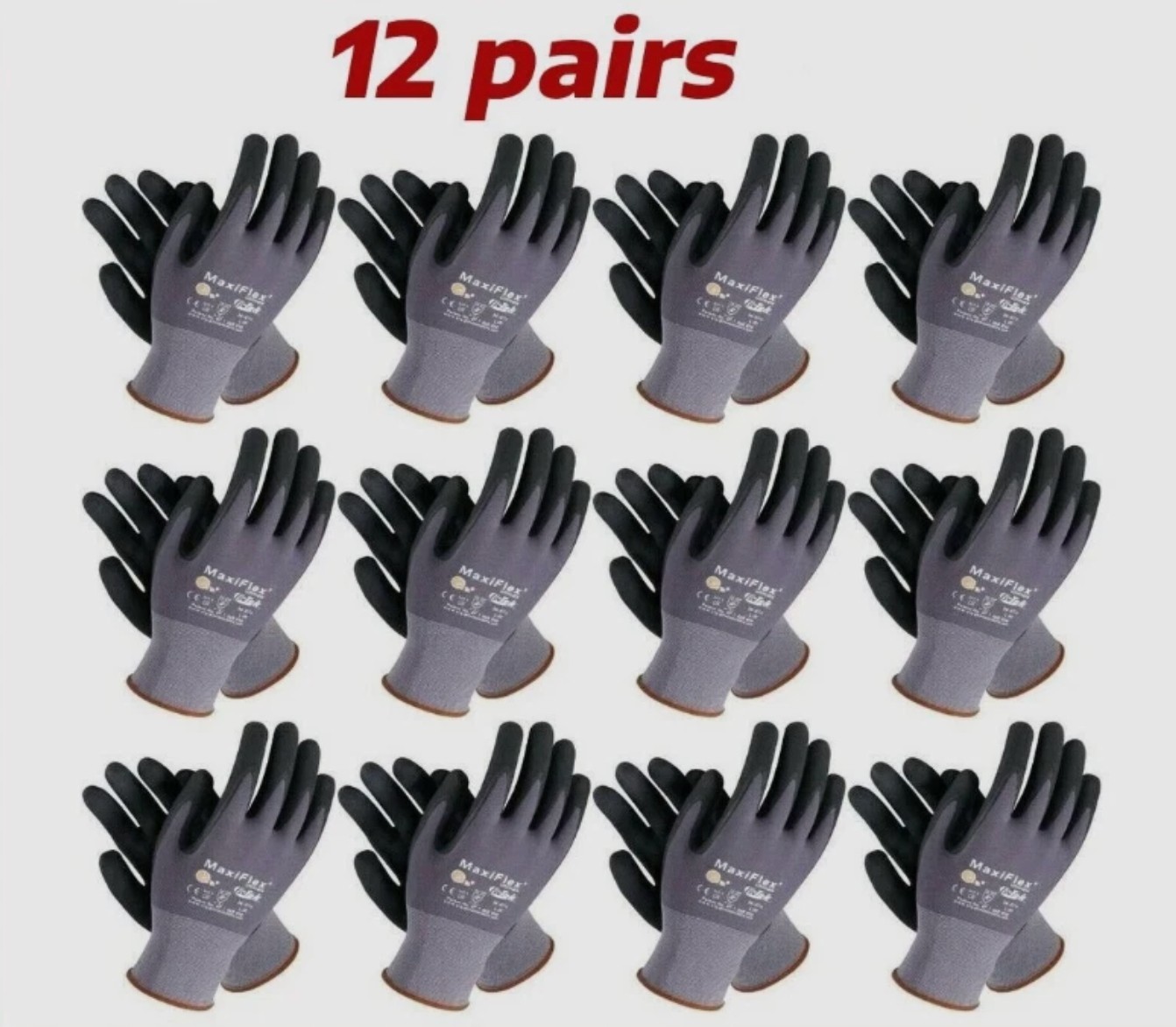 MaxiFlex PIP 34-874/L Foam Nitrile Grip Coated Work Gloves 12 Pieces Pack