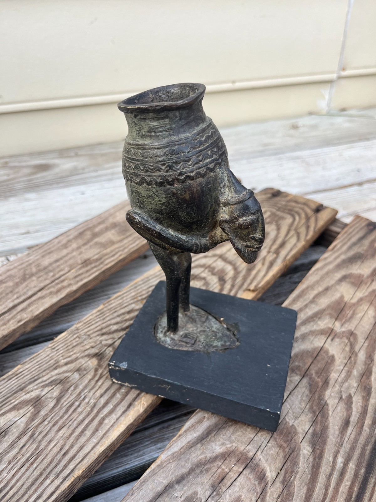 Vintage Mali Bronze Sculpture – Dogon Style Figure Carrying Vessel