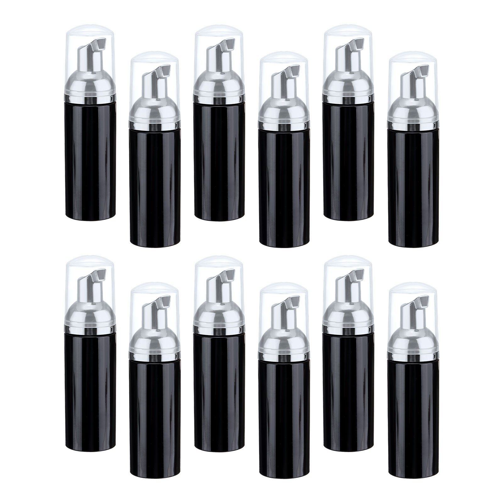 2 Oz Empty Foam Pump Bottle, 12 PCS Soap Dispenser, Black/Silver