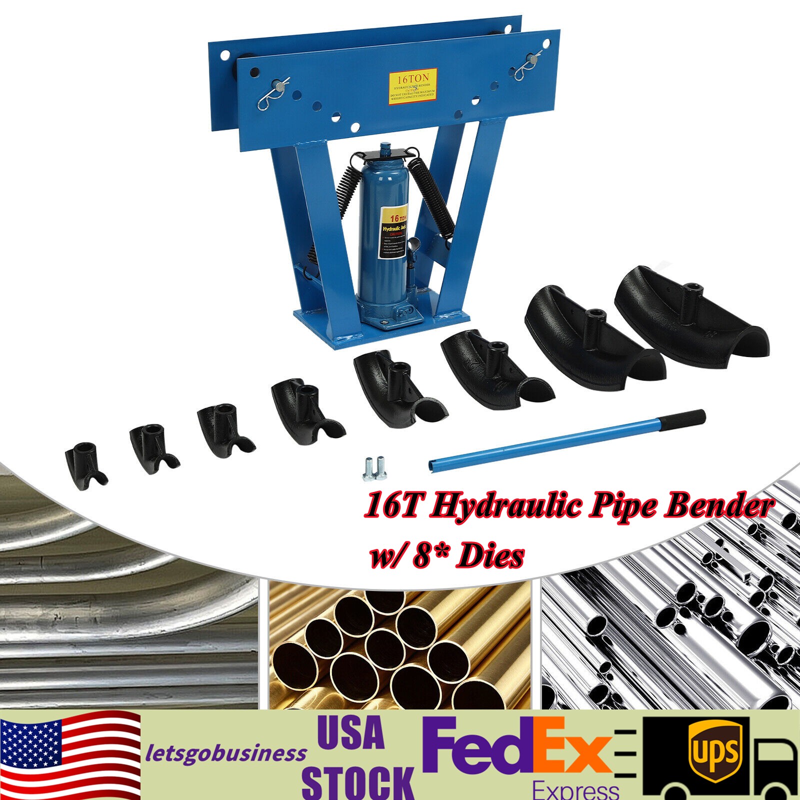 16 Ton Pipe Bender Manual Hydraulic Piping Bending Exhaust Tube Fabric w/8 Dies