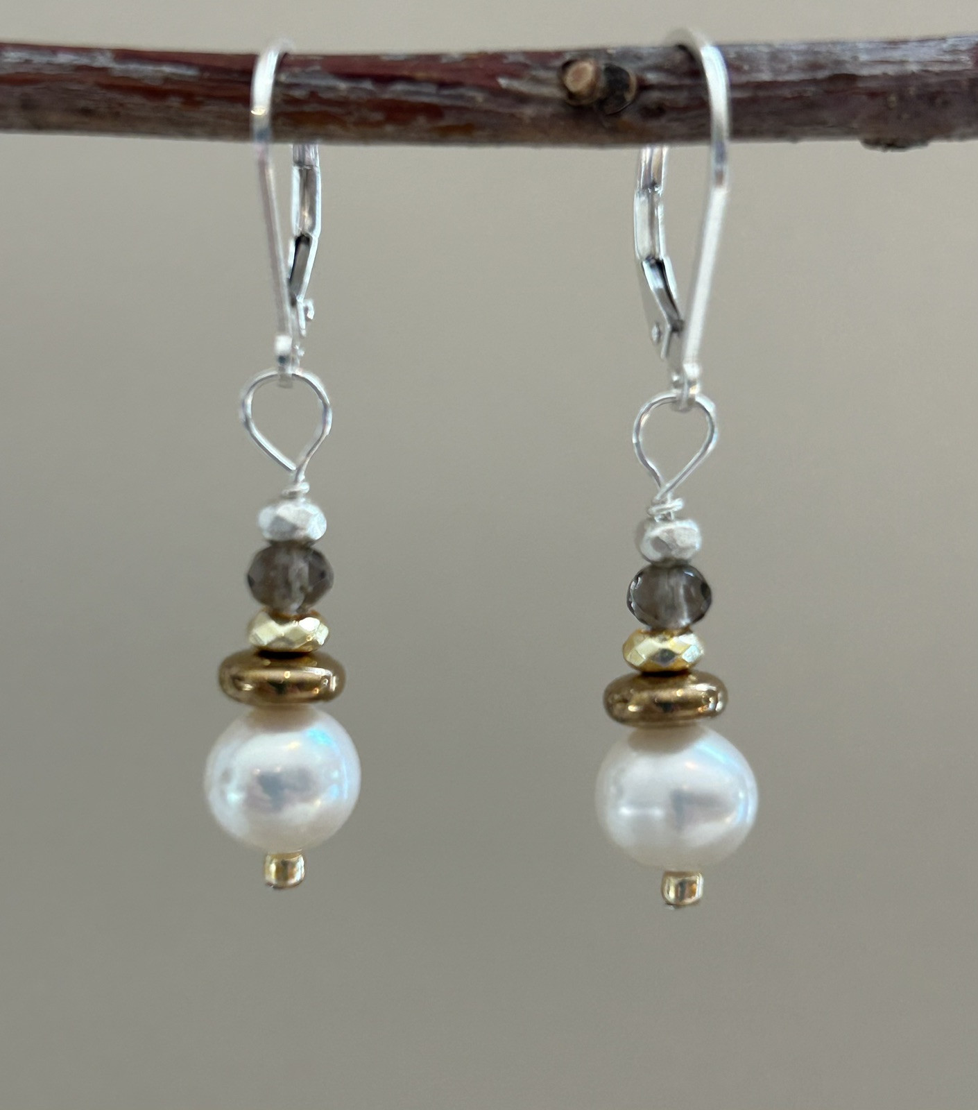 FW Pearl Sterling Silver Earrings White Earthy Bronze Sundance Treasures