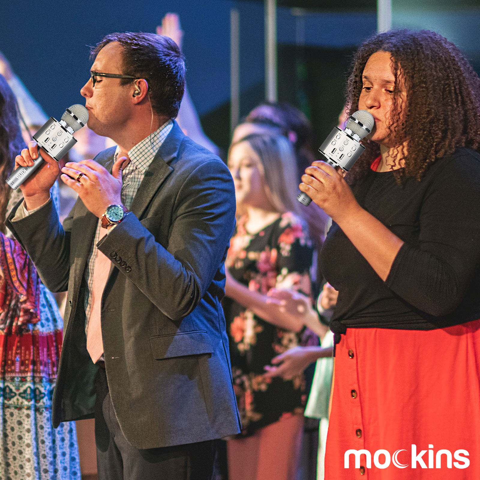 Mockins 2 Pack Silver Wireless Bluetooth KARAOKE MICROPHONE Holiday Gift, kids