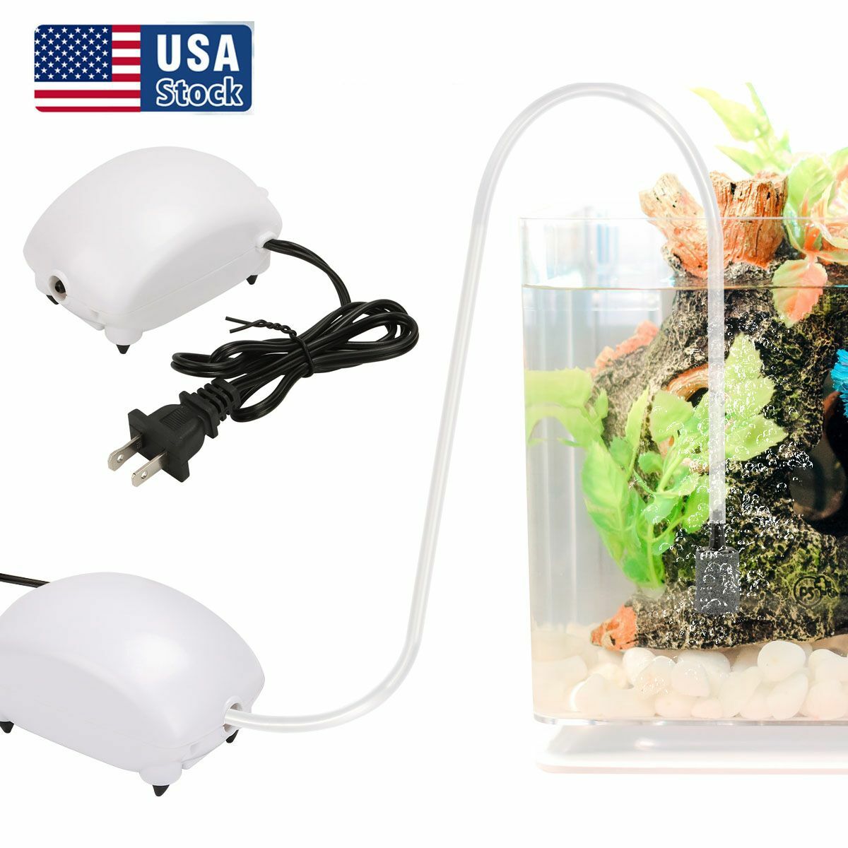 Mini Bubble Air Stone Aerator Fish Tank Silent Hydroponic Oxygen Pump Aquarium