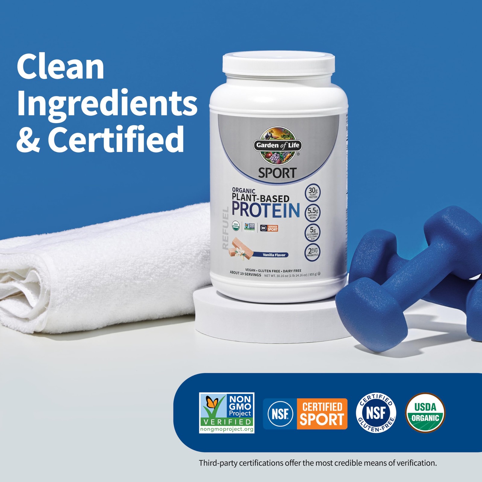 Garden of Life Sport Organic Plant-Based Protein Powder, Vanilla, 19svgs, 5/26