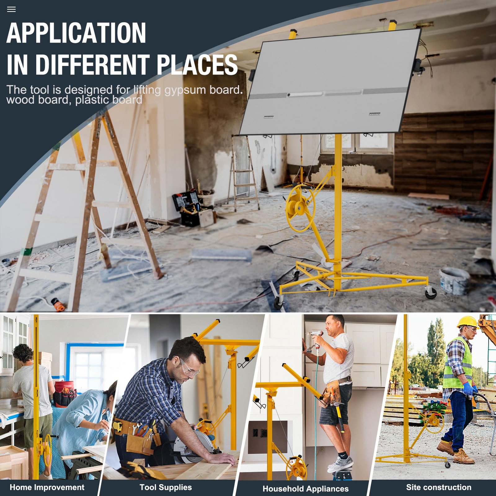 16FT Drywall Lift,150LB Heavy Duty Drywall Rolling Lifter Panel W/Adjustable Arm