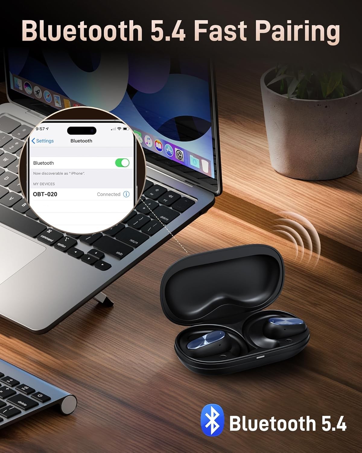 Voistek Wireless Open Ear Headphone Bluetooth 3D Sound Ear Hook TWS Earbuds