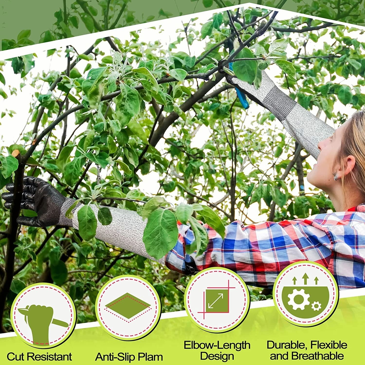 EvridWear Long Gardening Gloves Cut Resistant Sleeves with Nitrile Coated Palm