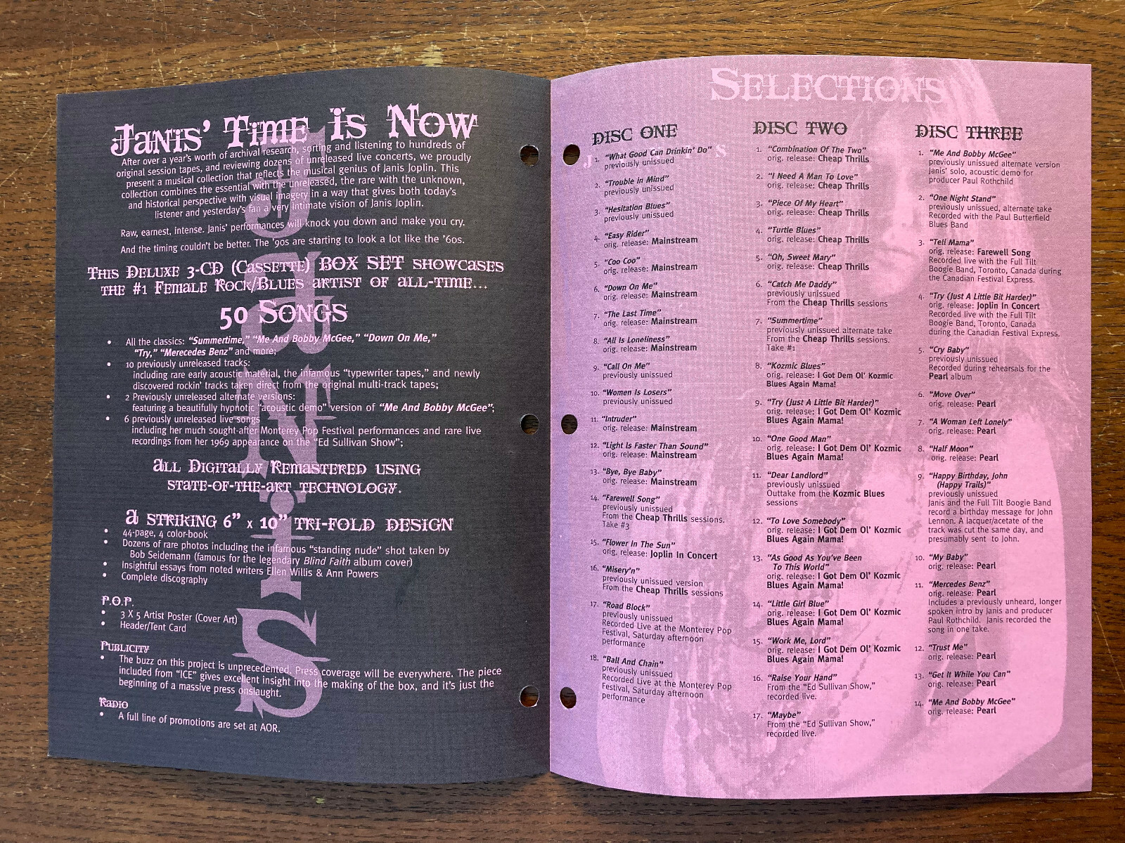 Janis Joplin 'Janis' 1993 RARE Industry Marketing Solicitation Sheet