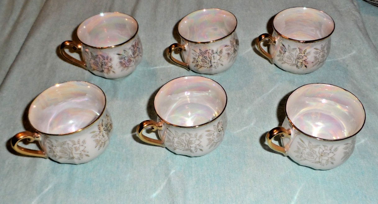 VINTAGE Fresh Iridescent China Tea Set-15 pcs-COMPLETE-Hand Painted Japan-BEAUTY