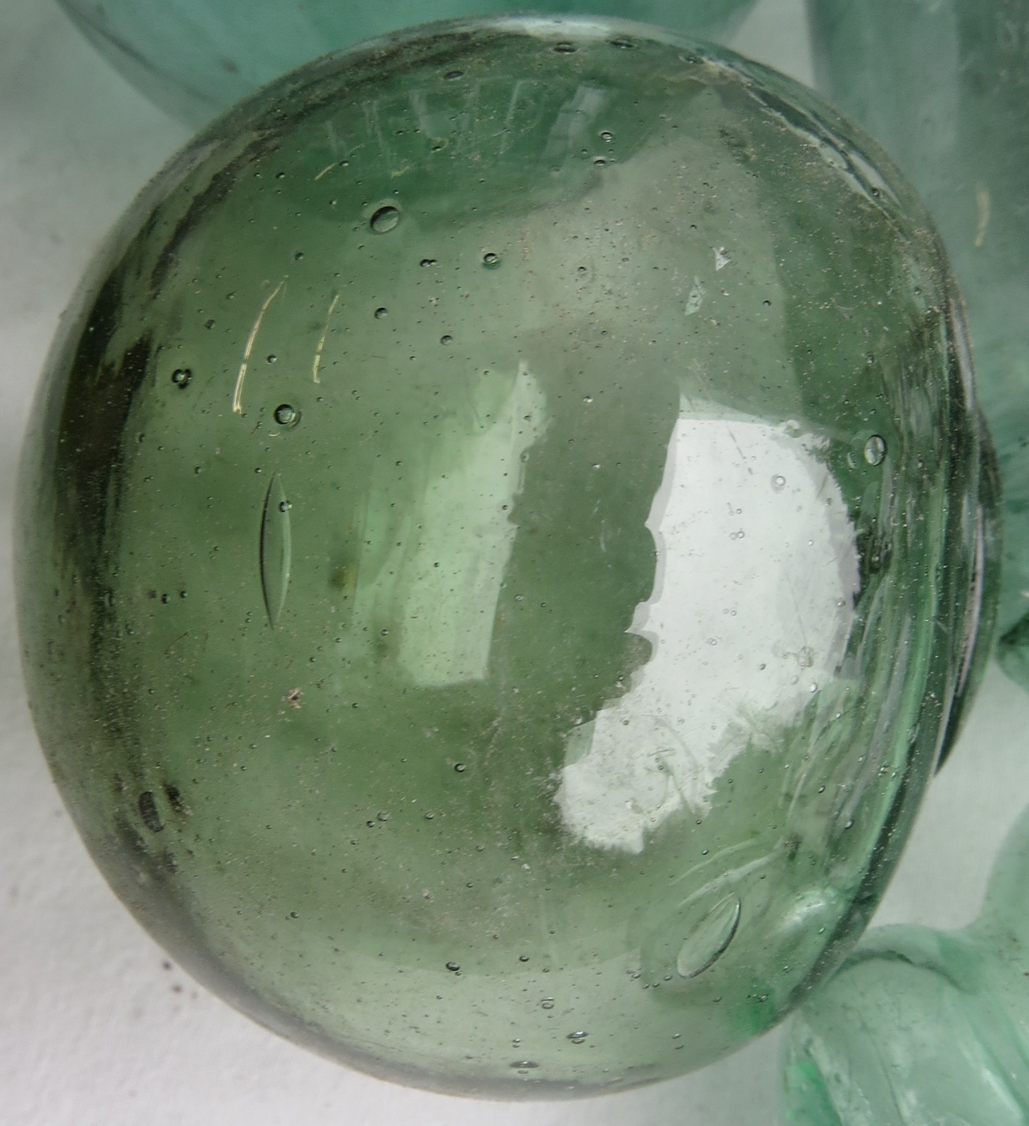 Japanese GLASS FLOATS (9) Sea Greens Mixed Sizes, Shape, Fishing Antiques USA BZ