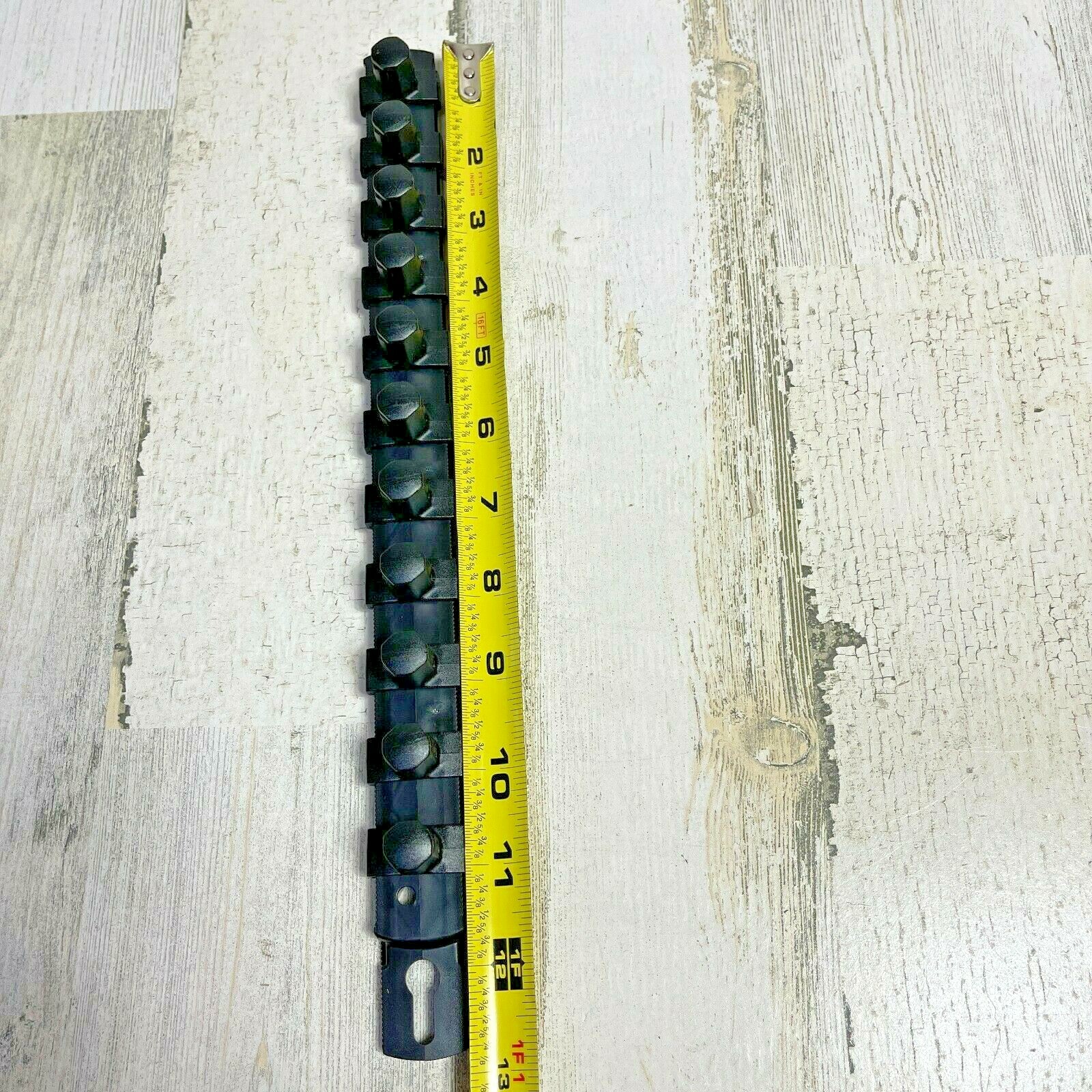 Ernst 1/2" Drive 13" Socket Organizer Rail with 11 Twist Lock Clips - Black