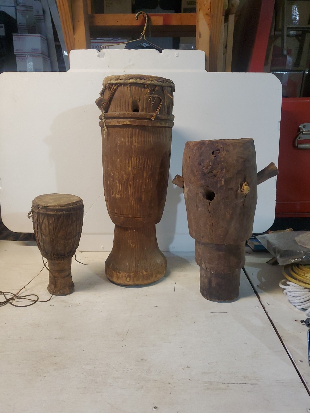 3 Antique Museum Deaquisition Authentic West African Drums