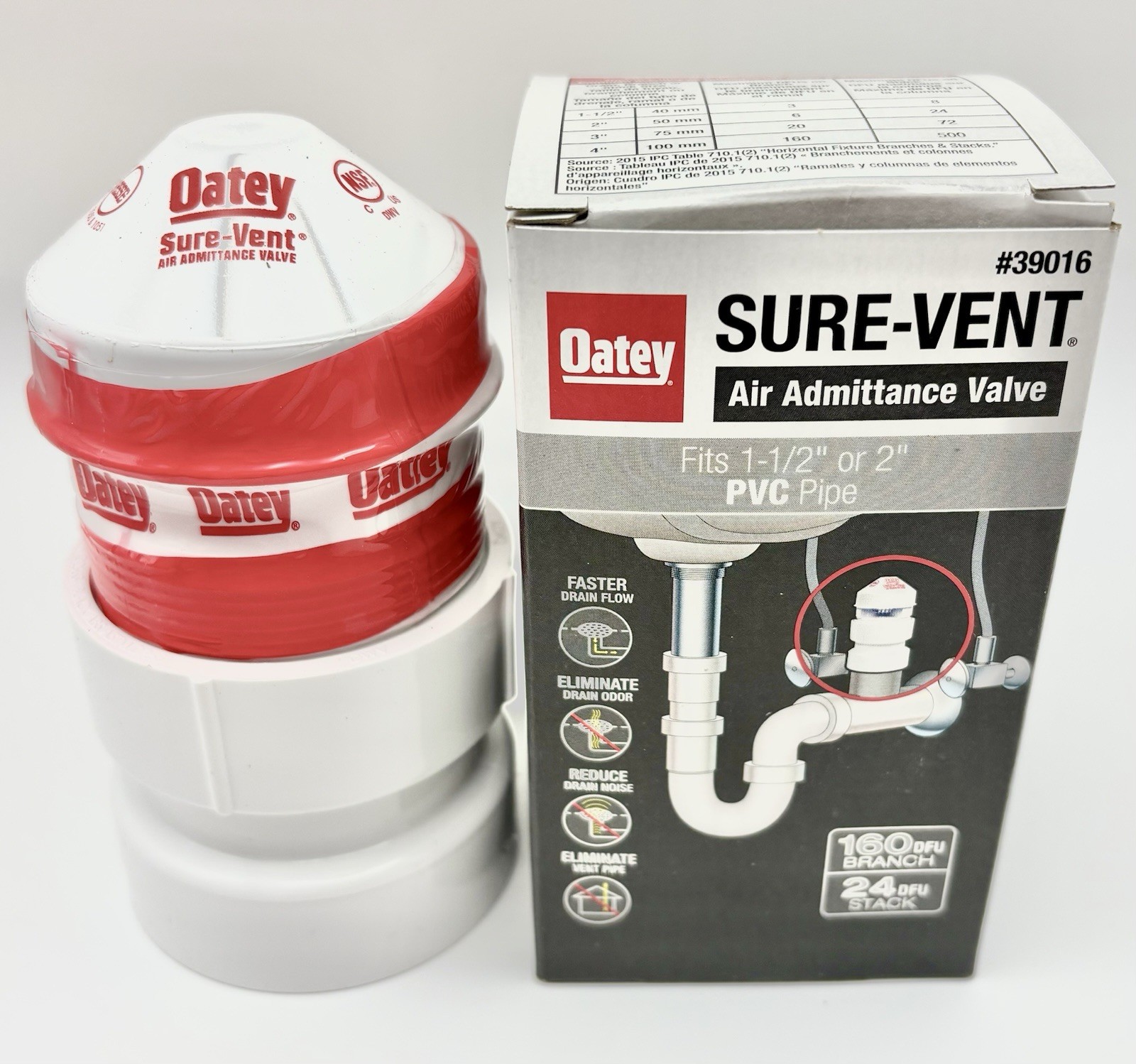 NEW OATEY 39016 USA MADE 2" 1 1/2" SURE VENT PLUMBING AIR ADMITTANCE PVC 0626234