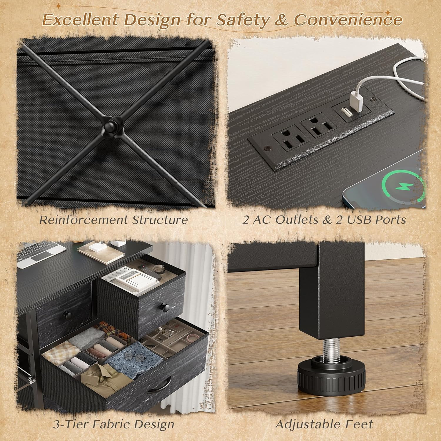 Enhomee 54" H Dresser for Bedroom with LED Lights & Power Outlets Dresser with 8