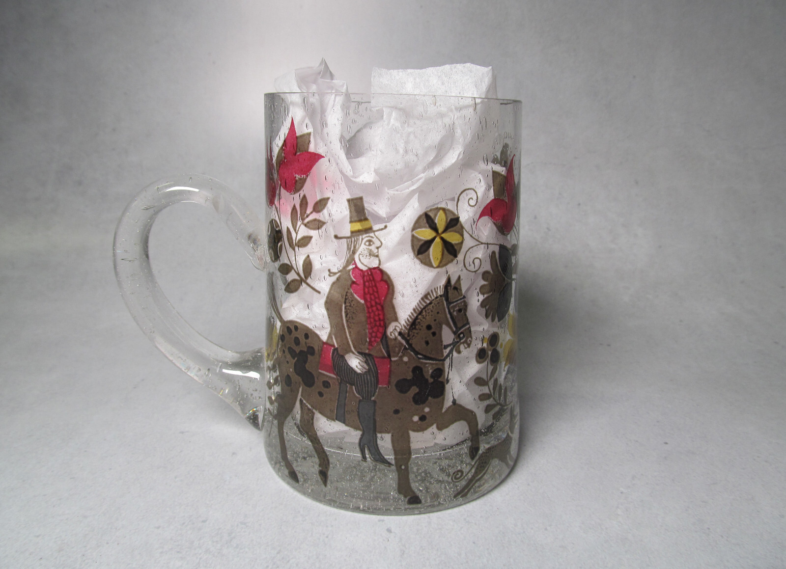 Hand Blown, Glass Tankard - Unique Design of Men on Horseback - German or Dutch?
