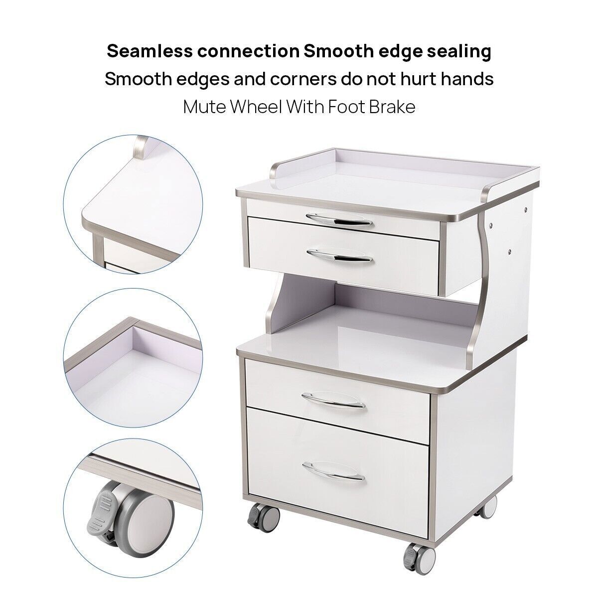 Medical Dental Mobile Cabinet Steel Material with Three Drawers instrument tray