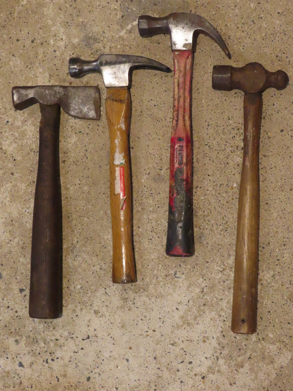 Lot of 4 Hammers Claw Rip Ball Peen Hatchet.  1 Plumb
