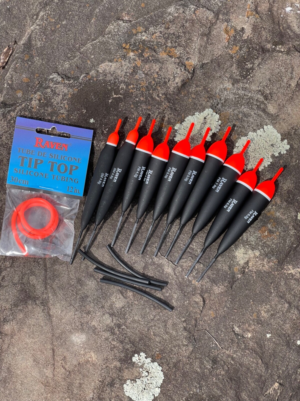 Float Fishing, Raven  FM+ Premium Balsa Float Assortment, 10 Floats + Tubing