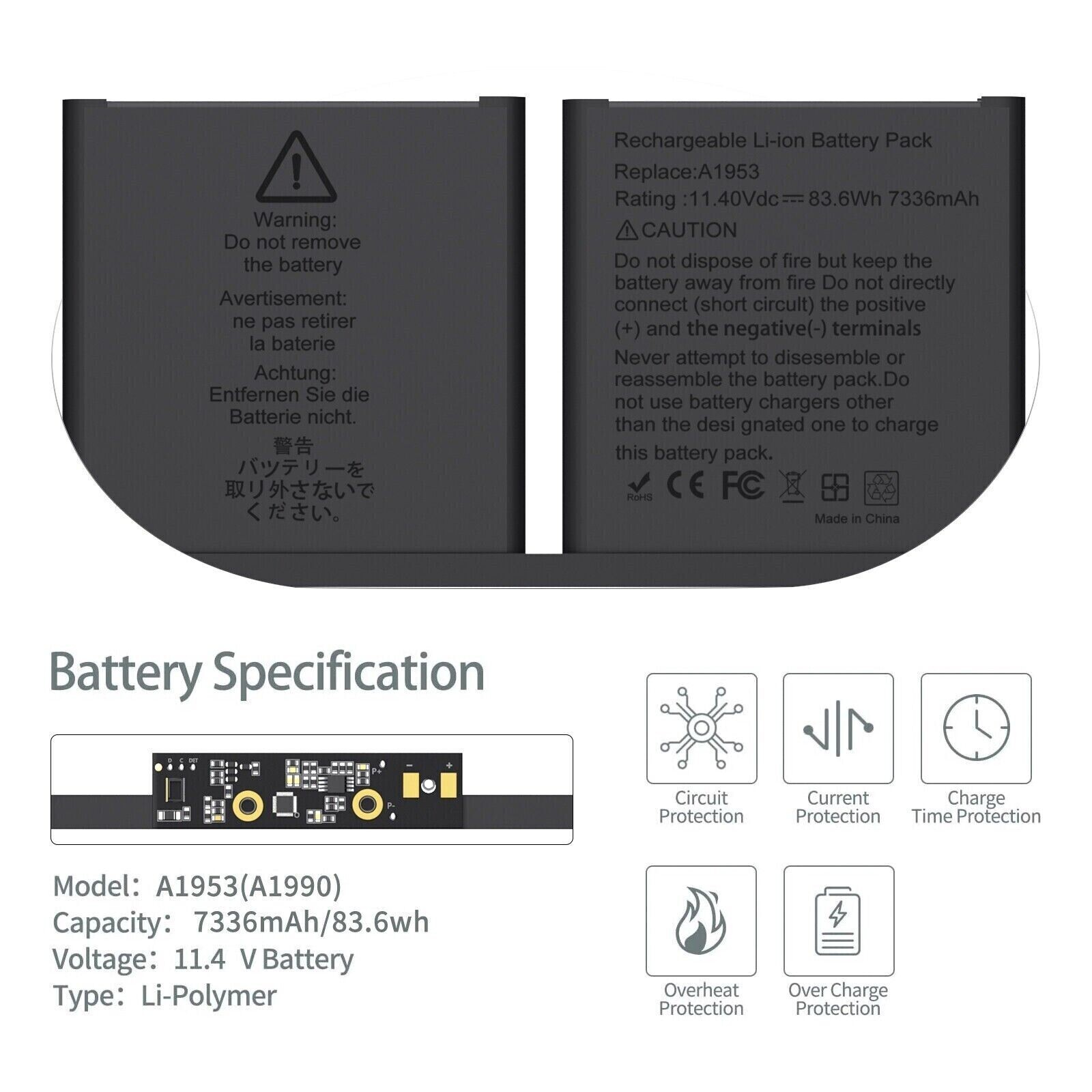 ✅A1953 A1990 Battery for Apple MacBook Pro 15" A1990 Mid 2018 2019 EMC 3215 3359