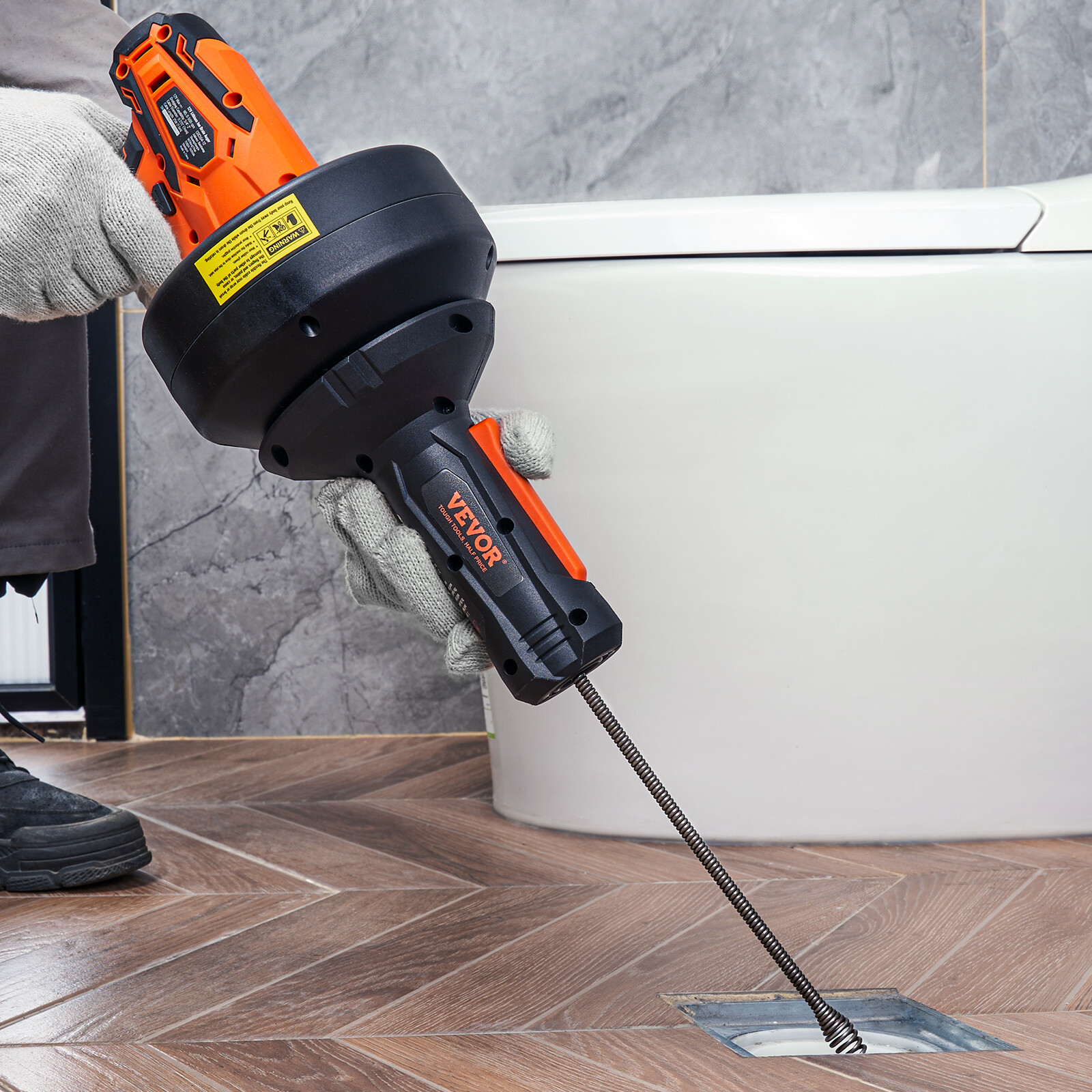 VEVOR 12V Electric Drain Auger 25FT Plumbing Snake Auto Feed for 3/4"-2" Pipes