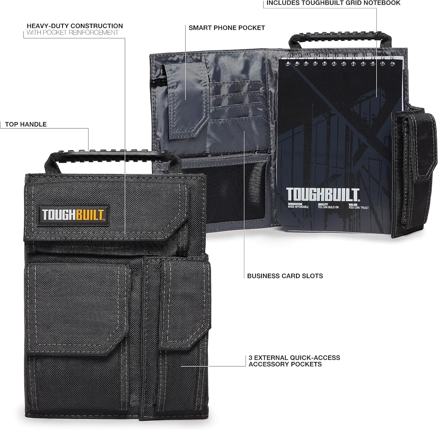 ToughBuilt - Large Tool Belt Pouch, Organizer with Multi-Purpose Storage