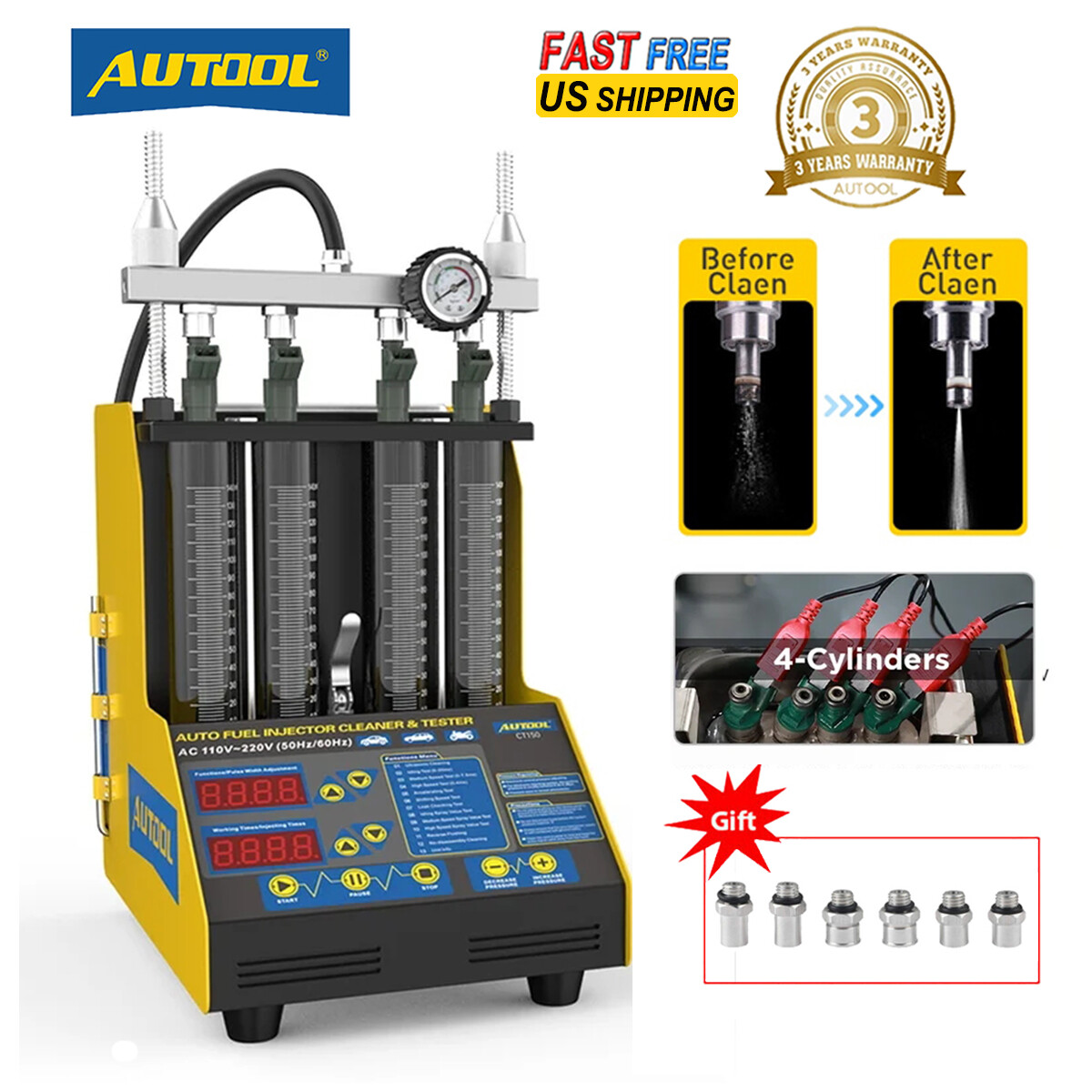 AUTOOL CT150 Fuel Injector Cleaner Tester Nozzles Ultrasonic Cleaning Machine