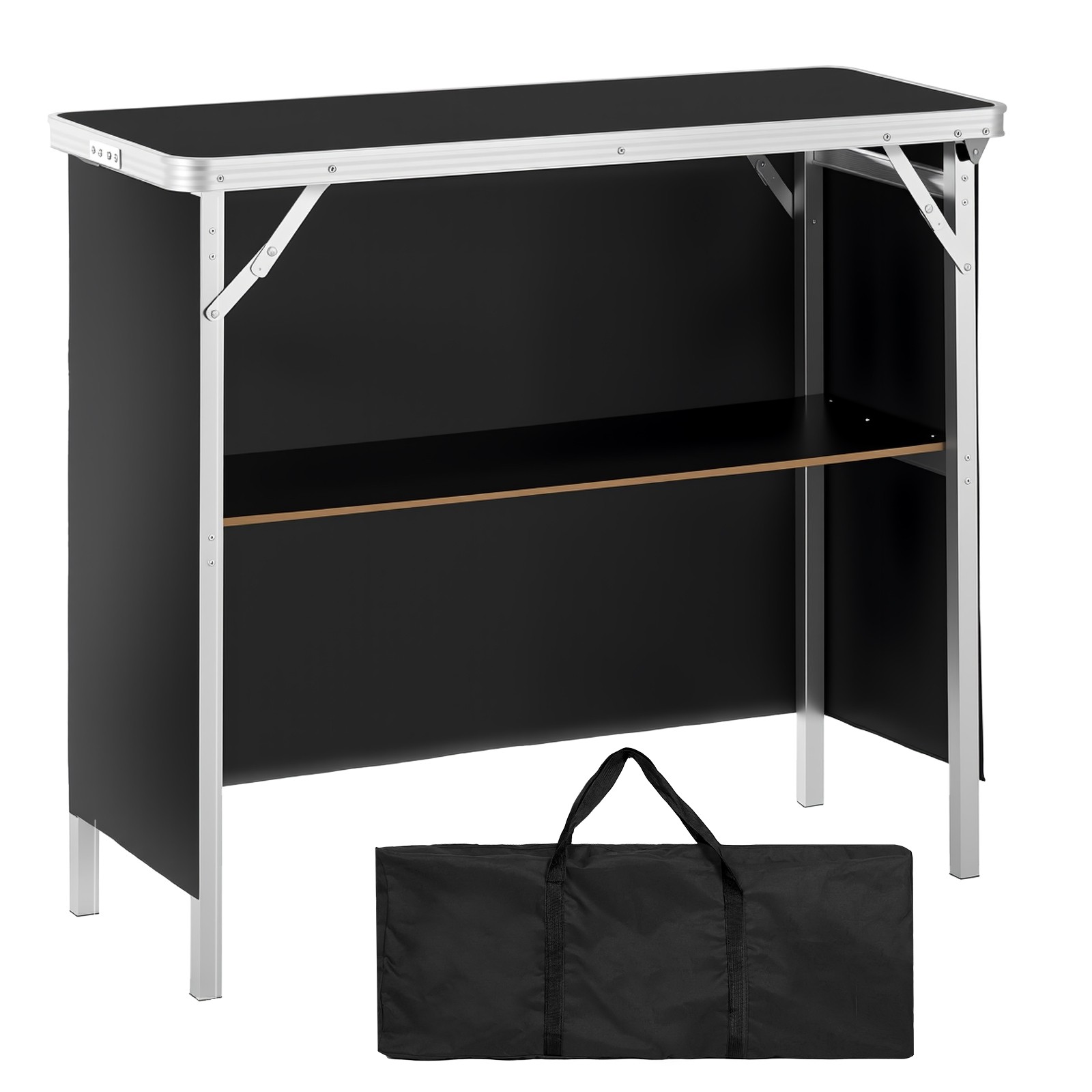 Portable Folding Bar 38.5" with Storage Shelves, Removable Skirt & Carry Case